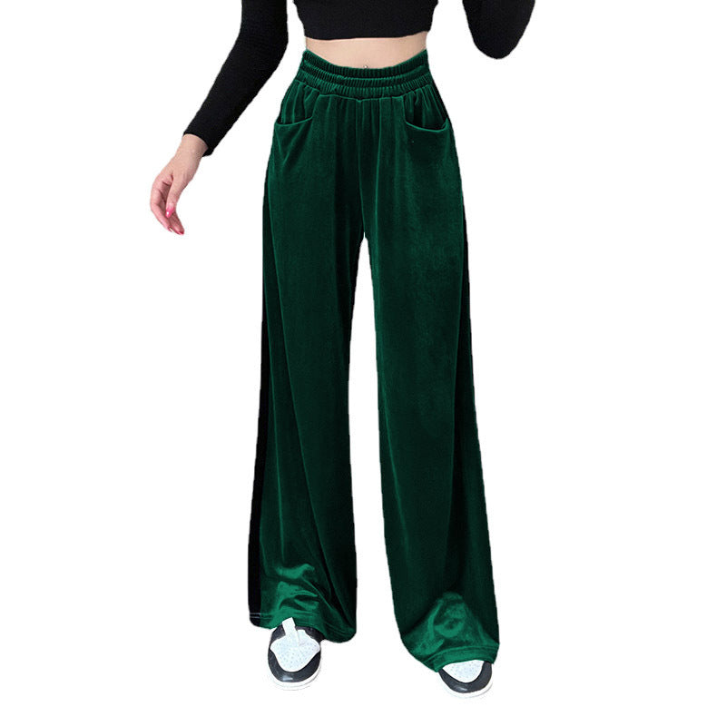 Dame Elegant Wide-Leg-Bukser i Velvet med elastisk Talje Stilla