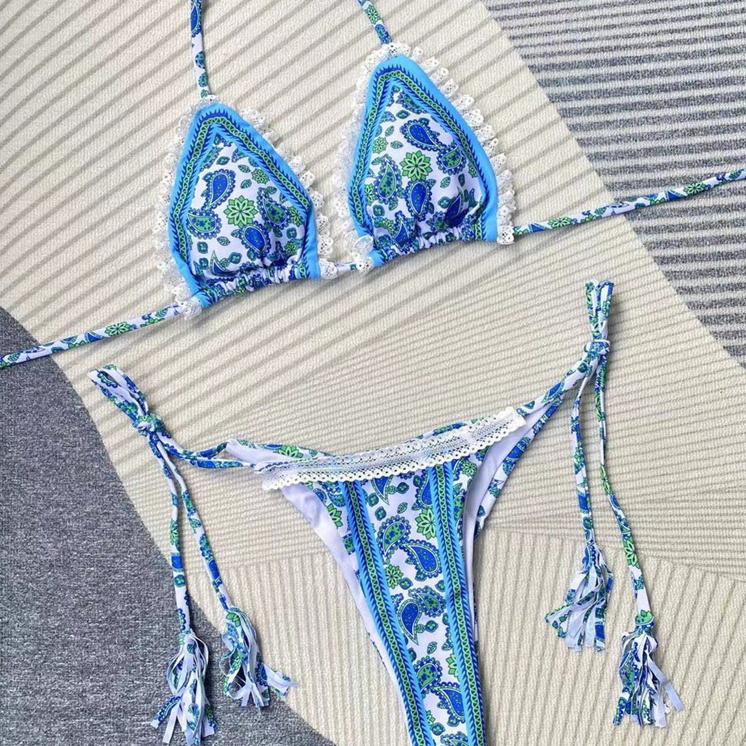 Dame Triangle-Bikini med fine hæklede accenter og justerbare bindebånd Stilla