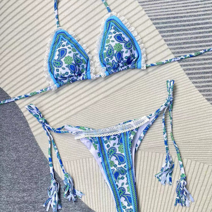 Dame Triangle-Bikini med fine hæklede accenter og justerbare bindebånd Stilla