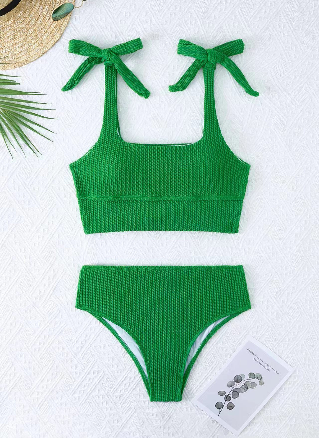 Dame bikini-sæt med trendy ribdesign og justerbare bindesnore Skovae