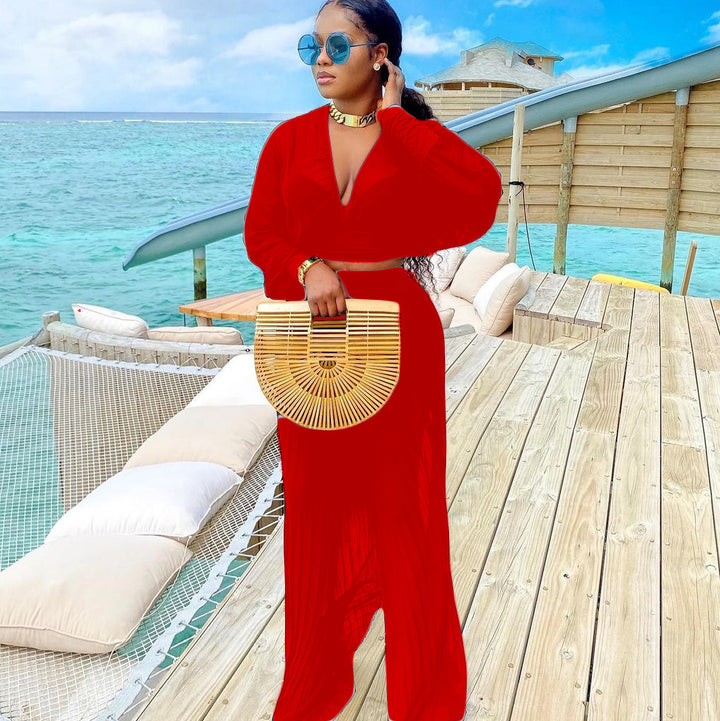 Dame Sommer-outfit med crop top og maxiskørt Stilla