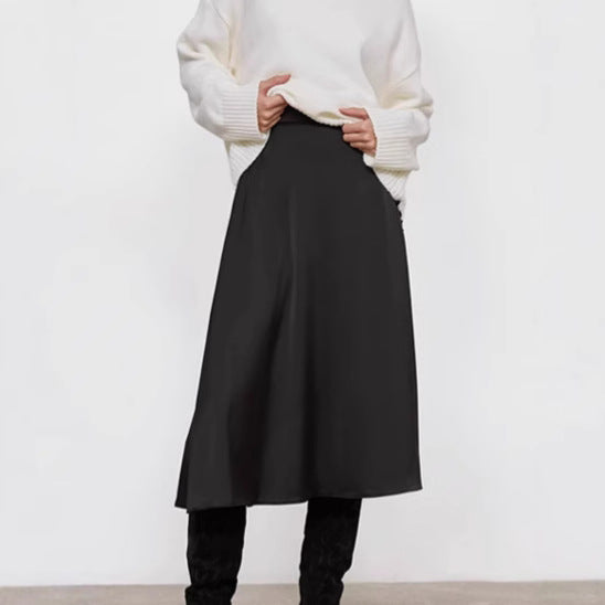 Dame elegant Midirock med svajende søm og høj talje Stilla