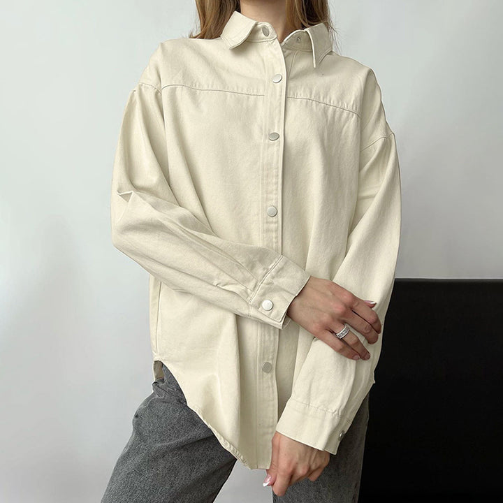 Dame Oversized Skjorte bluse i høj kvalitet bomuld med stilfulde trykknapper Stilla