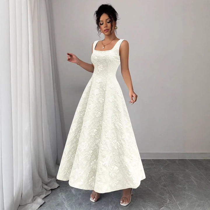 Dame Elegant Maxikjole med blomsterdesign og firkantetudskæring Skovae