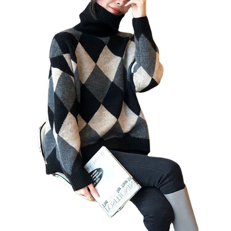 Femme Chunky Geometrisk Strikpullover Stilla