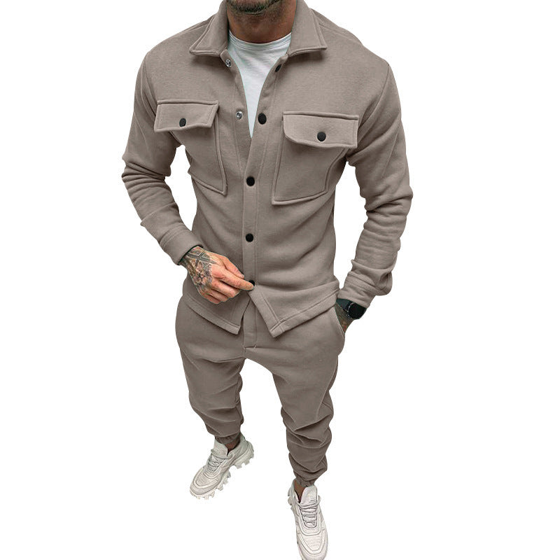 Herren nan utilitaristisk sweatshirt-træningssæt med overshirt, brystlommer og konisk skåret joggerbukser Skovae