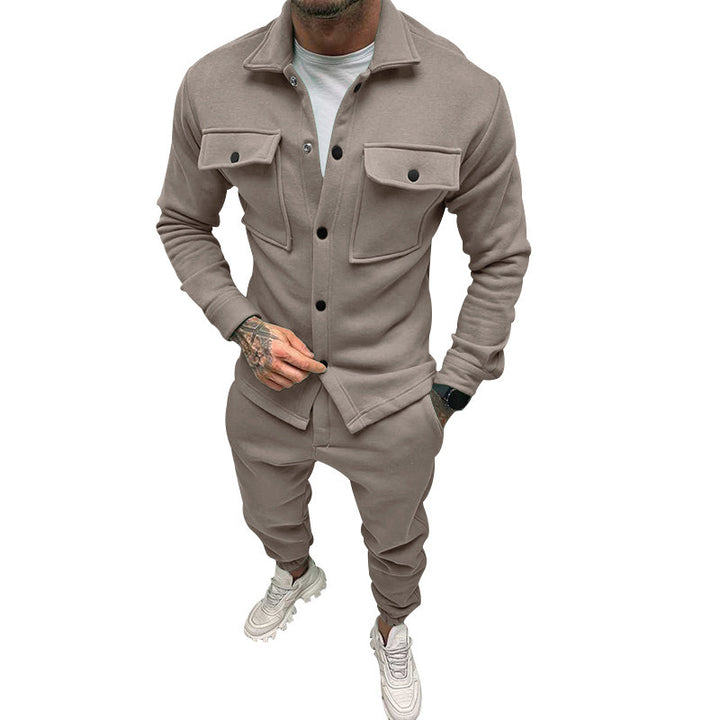 Herren nan utilitaristisk sweatshirt-træningssæt med overshirt, brystlommer og konisk skåret joggerbukser Skovae