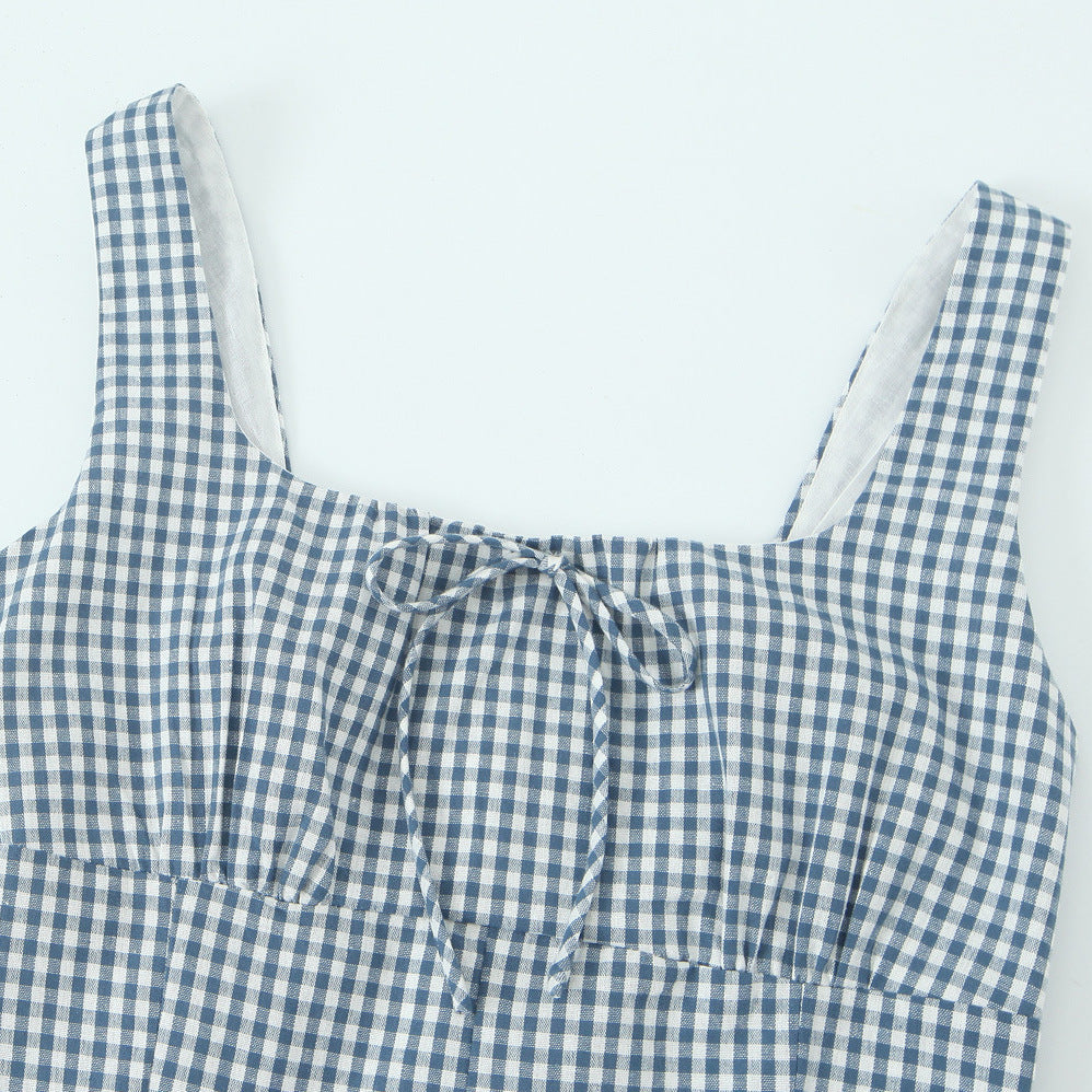 Dame Viskose-Midikjole med raffinerede Gingham-mønstre og elegant taljeudtræk Stilla