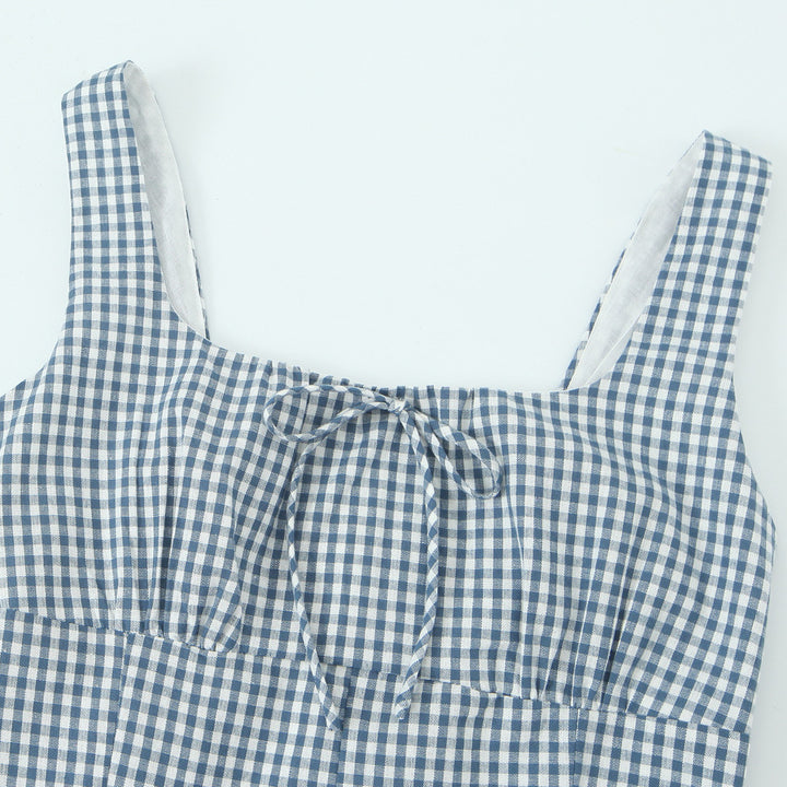 Dame Viskose-Midikjole med raffinerede Gingham-mønstre og elegant taljeudtræk Stilla