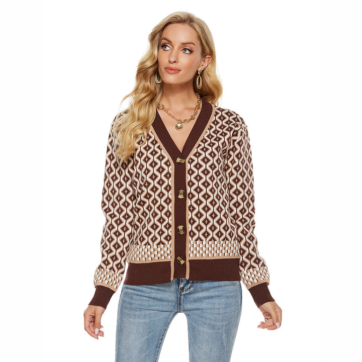 Femme Bohemian Mønstret Button-Up Strik Cardigan Stilla