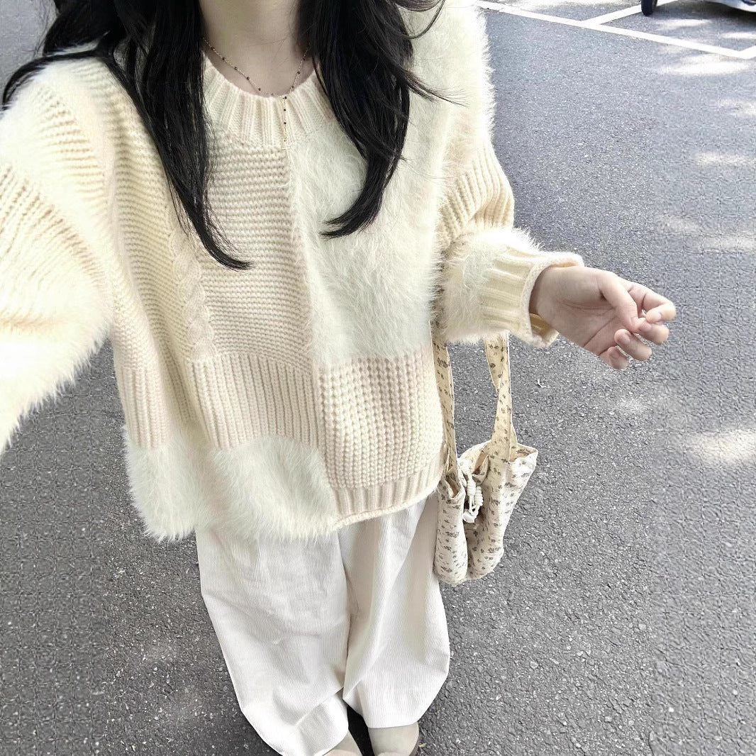 Kvinders chunky strikket sweater med varierende teksturer Stilla