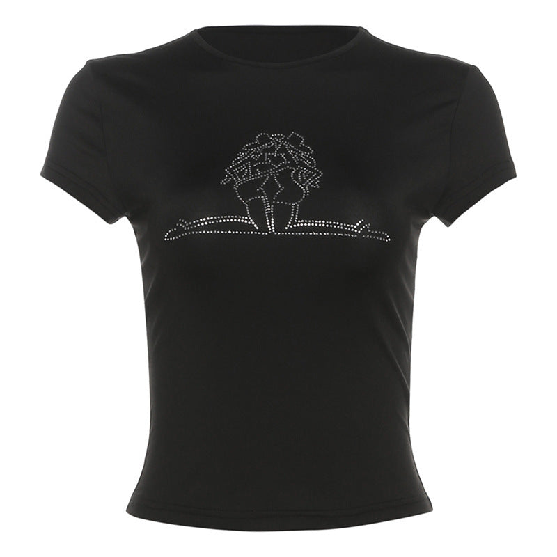 Dame Figurvenligt T-shirt med rhinsten-detaljer Stilla