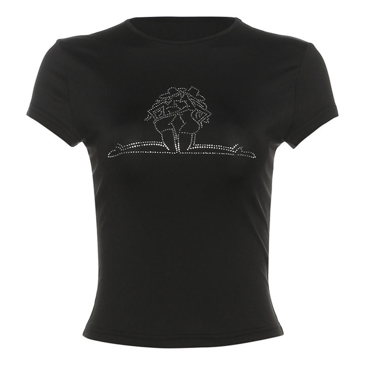 Dame Figurvenligt T-shirt med rhinsten-detaljer Stilla