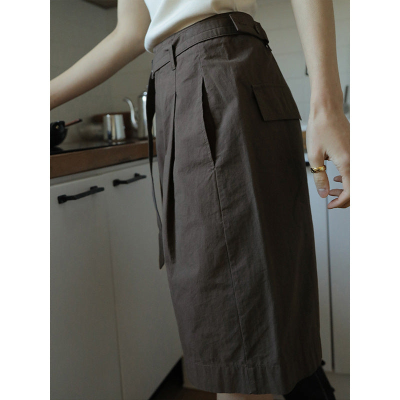 Dame elegante High-Waist-shorts med funktionel bælt og dekorativt foldedesign Stilla