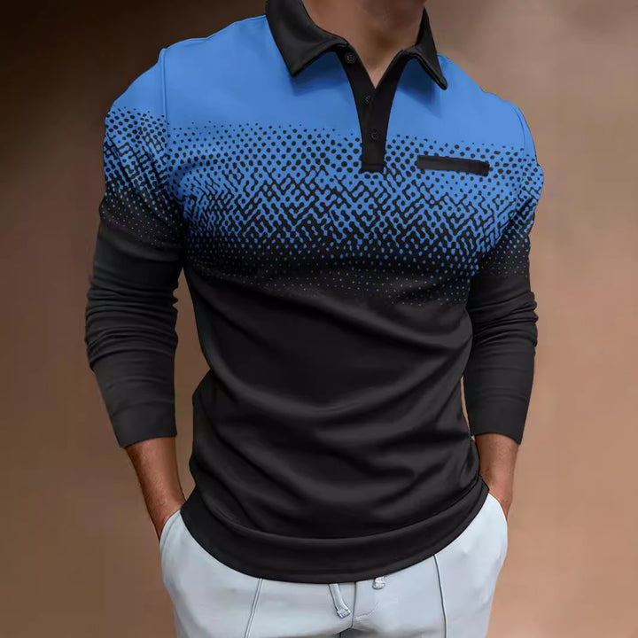Herrer Langærmet Polo T-shirt med moderne grafikdesign og elastiske egenskaber Stilla