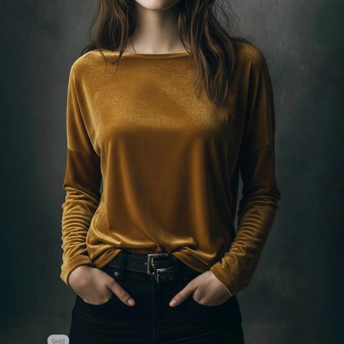 Damer elegant lys velour langærmet top