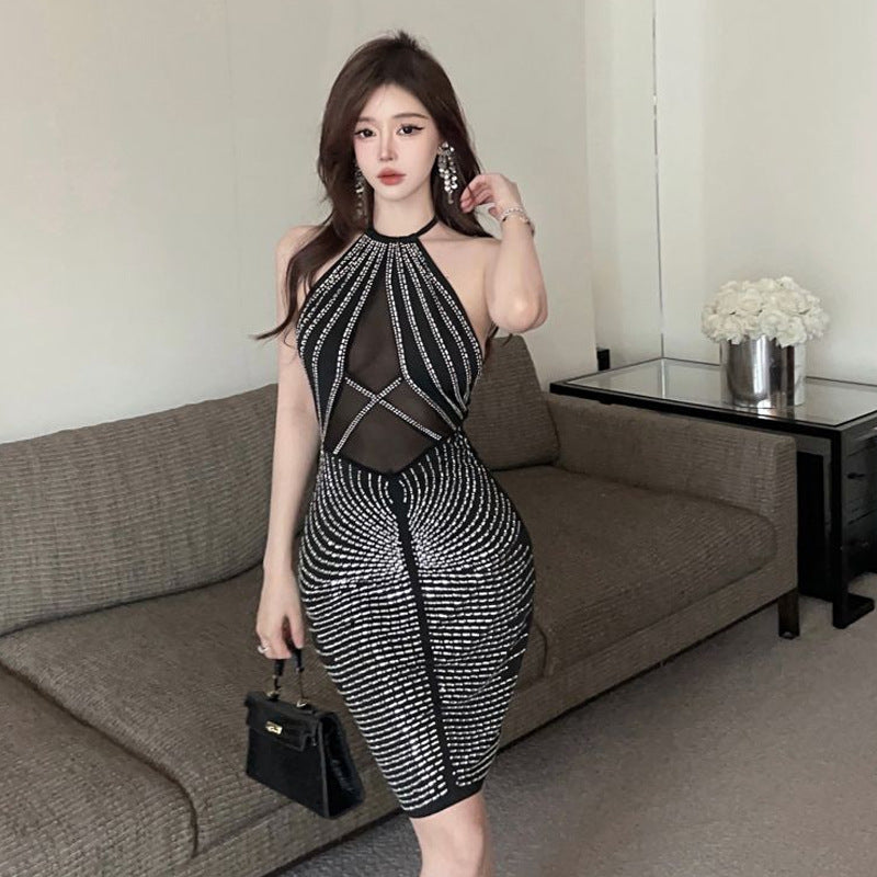 Stilla | Strålende Rhinestone Rygfri Bodycon Kjole
