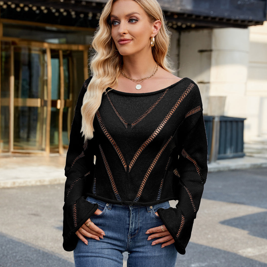 Dame Off-Shoulder Strikpullover med raffinerede udskæringer og løs pasform Stilla