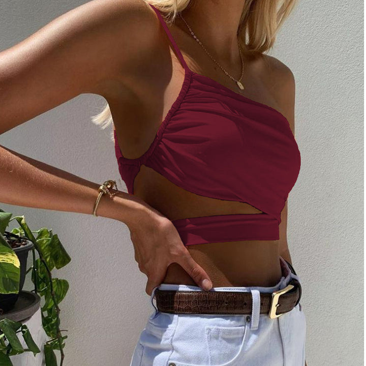 Dame asymmetrisk crop-top med elegant indviklingsdesign Skovae