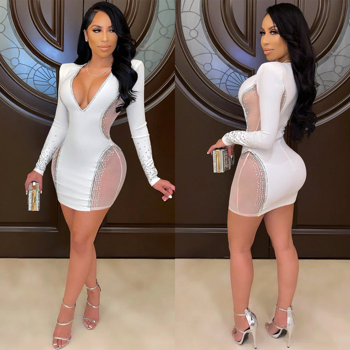 Dame Glamourøst Bodycon-kjole med gennemsigtige indsæt og glitrende detaljer Stilla