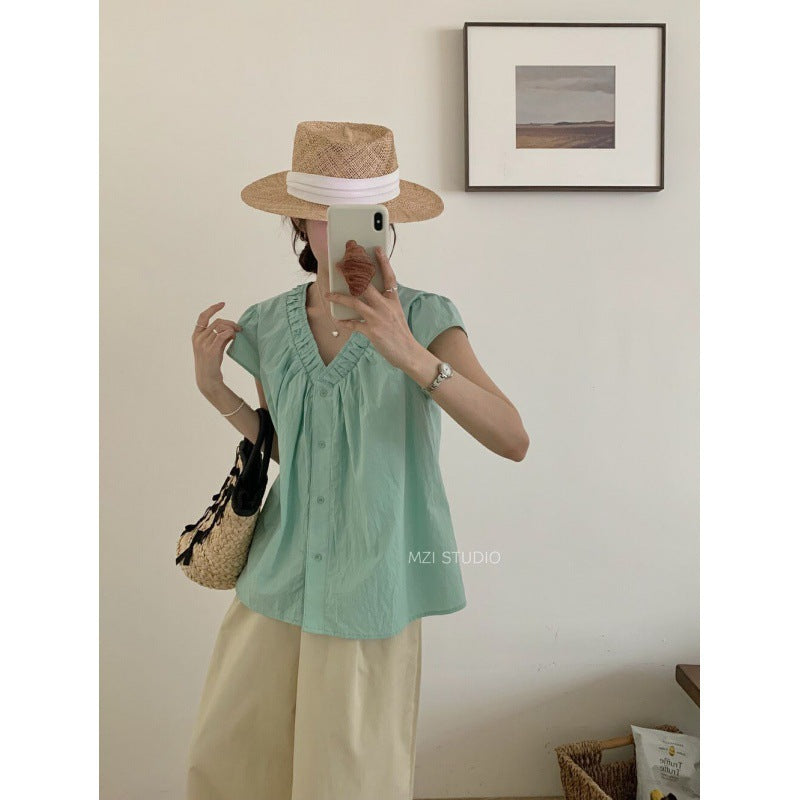 Femme Rille skjorte med V-udskæring casual bluse Stilla