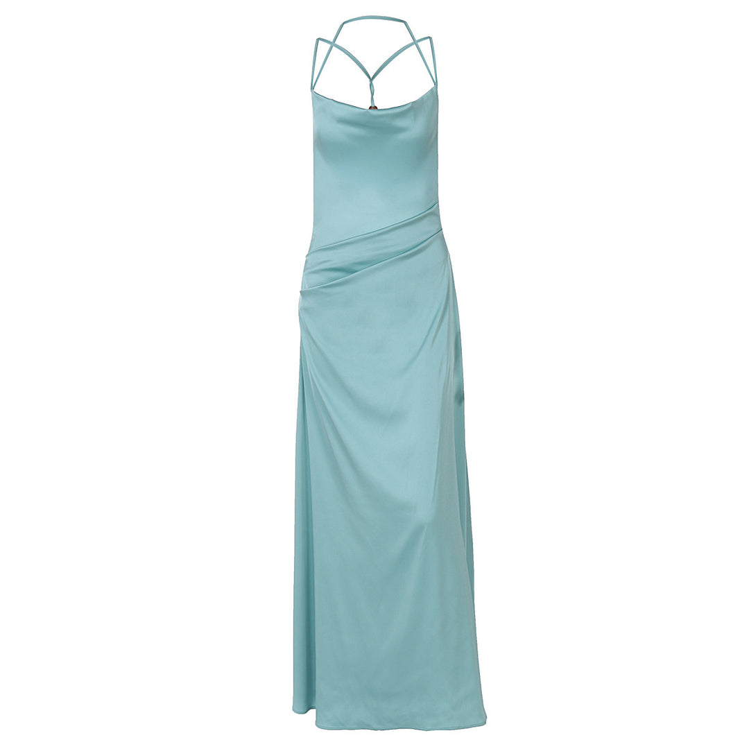 Dame Elegant Maxikjole med justerbare spaghetti stropper og raffineret indpakningsdesign Stilla