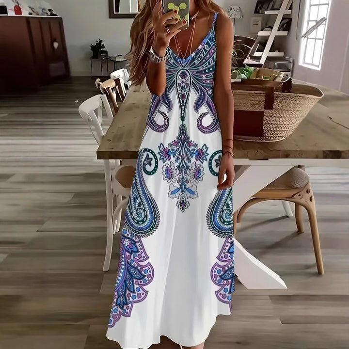 Dame Maxikjole med elegant blomsterdesign og smalle stropper Stilla