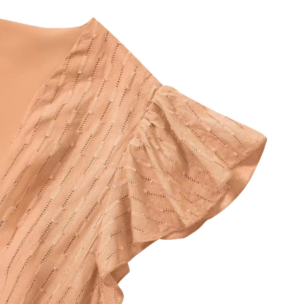 Dame luftig Midi-kjole med flæse detaljer og knaplukning Stilla