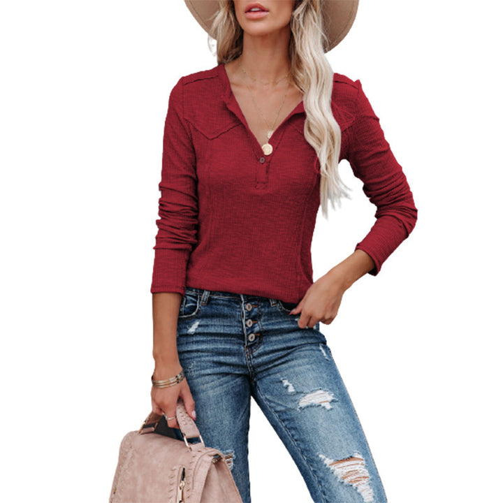 Dame Langærmet Henley-shirt med struktureret vaffelmateriale Stilla