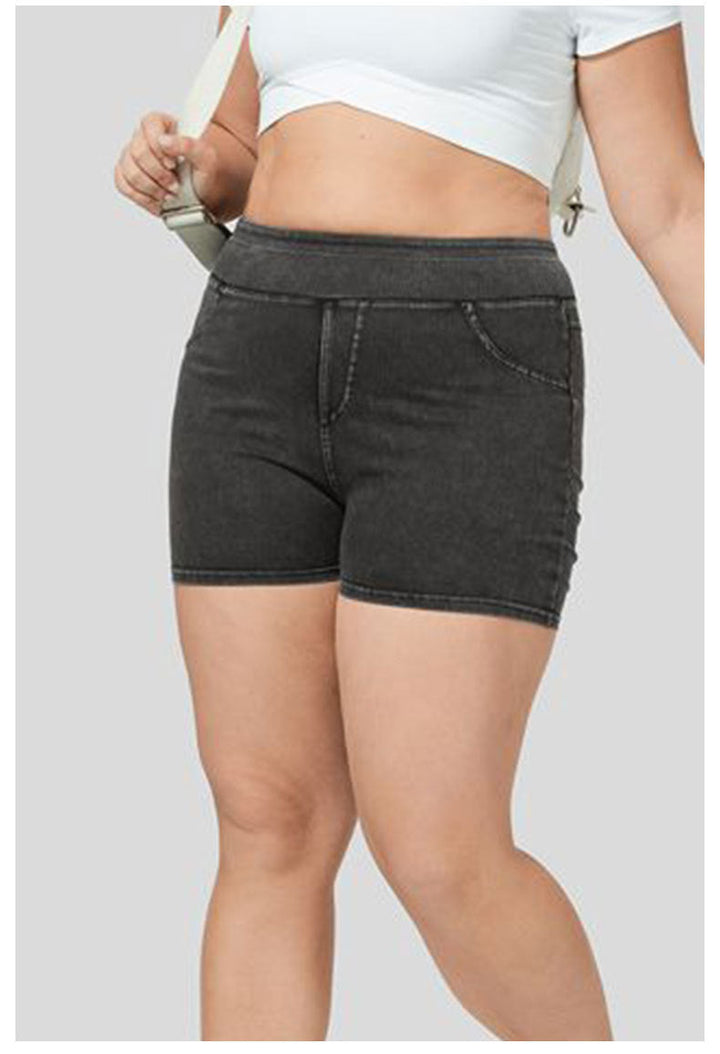 Stilla | Størrelse Høj Talje Denim Yoga Shorts Med Dobbelt Lommer Til Kvinder