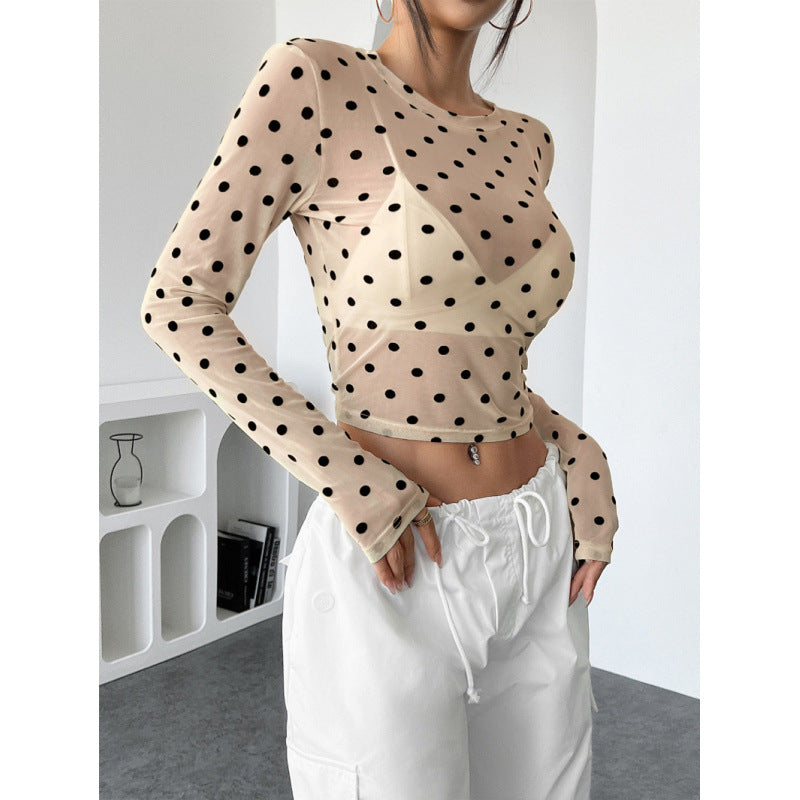 Dame Transparent Langærmet Bluse med Dots Skovae