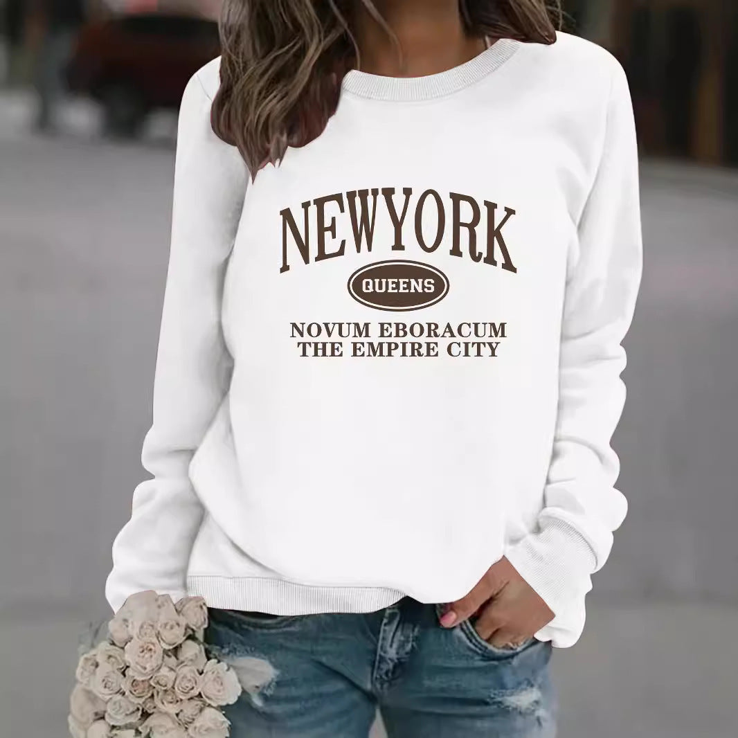Kvinders sweatshirt med stilfuld New Yorker tekst Stilla