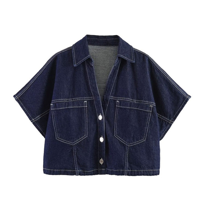 Dame denim mini nederdel i asymmetrisk snit med dekorative knapper Skovae