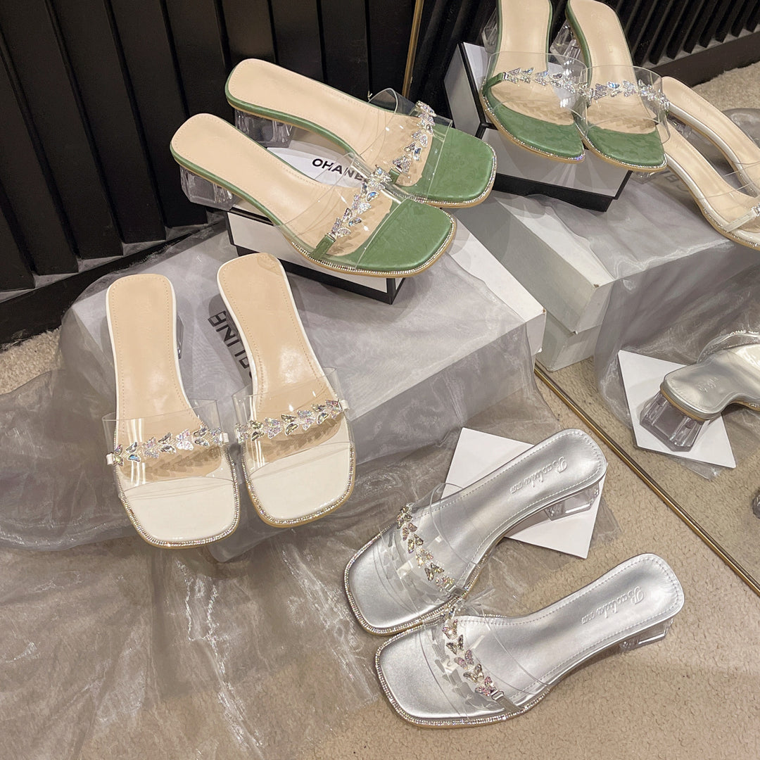 Dame sandaler med klare stropper og hæl med dekorativ rhinestone-detalje Stilla