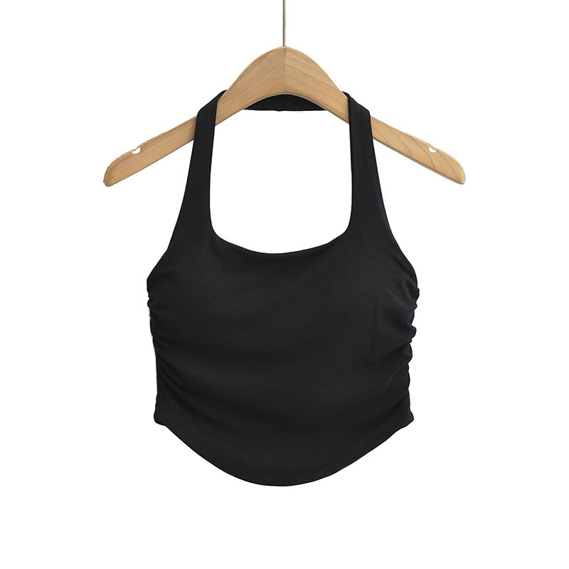 Dame Sporty Cropped Top med Scoop-Udskæring og Rynkede Detaljer Stilla