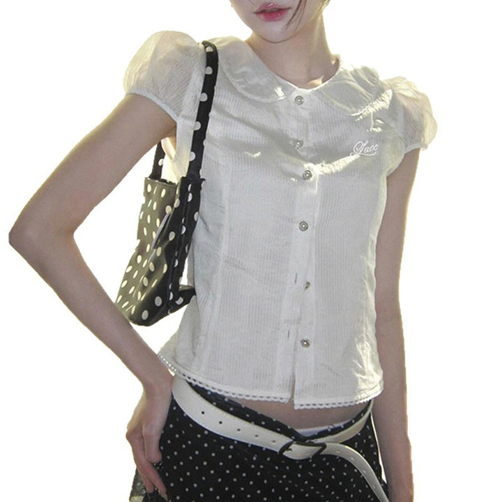 Damen elegante Bluse mit Stehkragen und dekorativen Knopfdetails Skovae