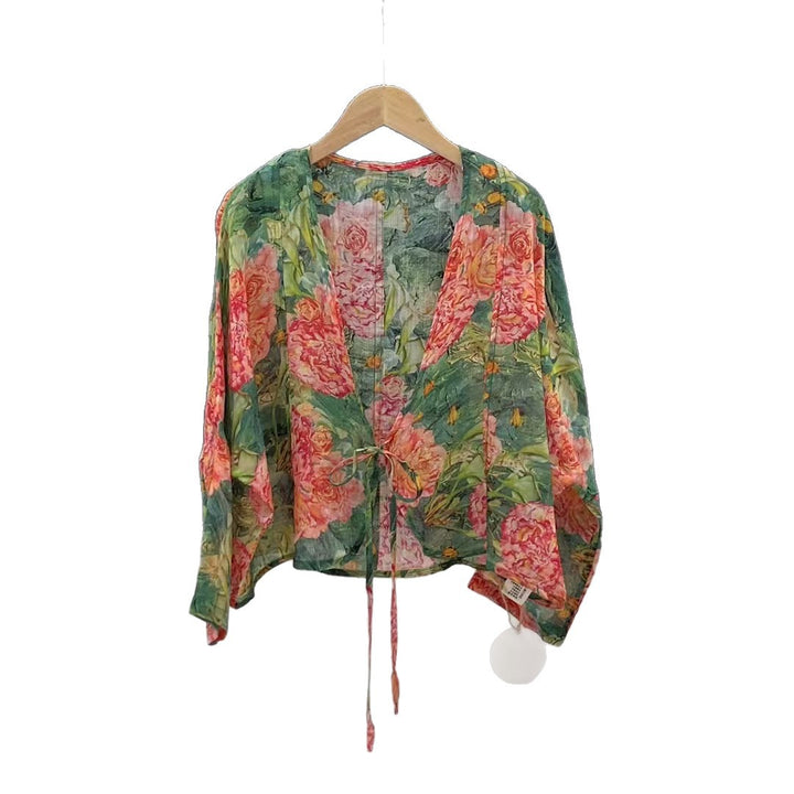 Femme Åben Front Blomster Mønster Kimono Jakke Stilla