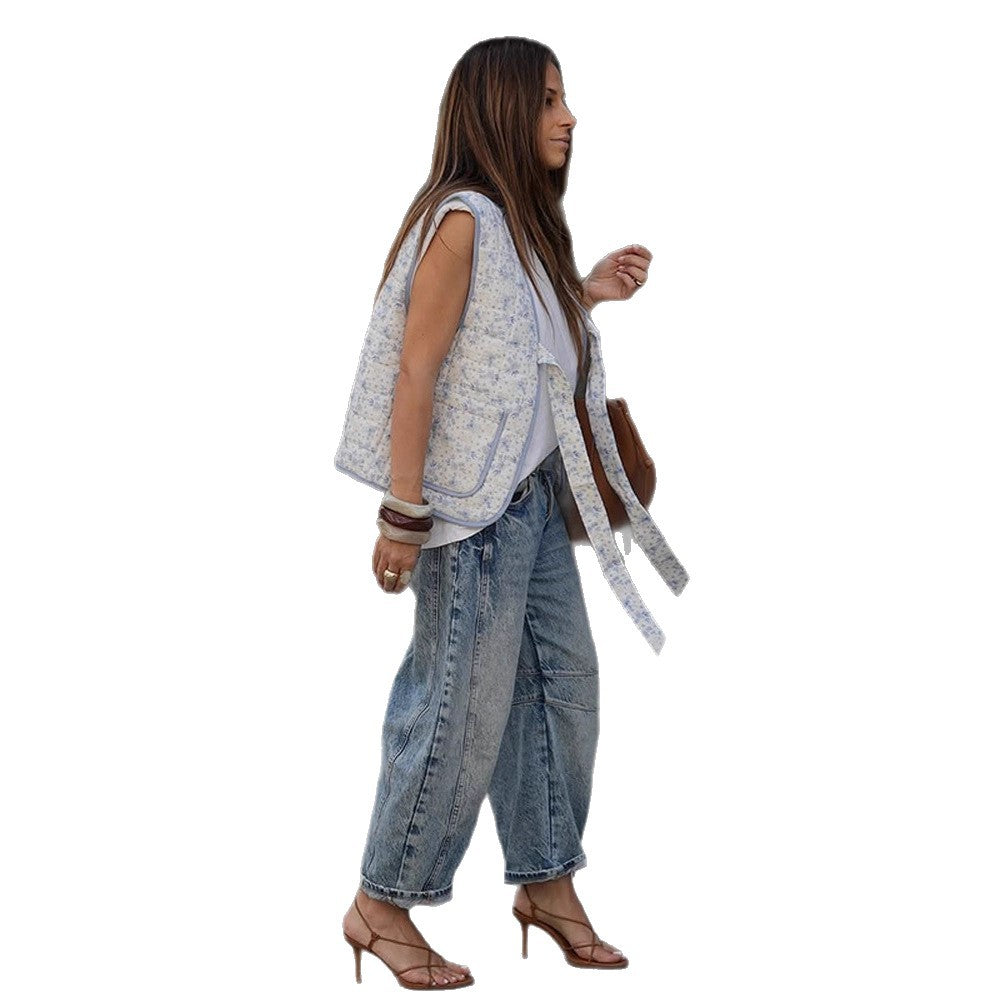 Dame afslappet oversized vest med blomster mønster Stilla