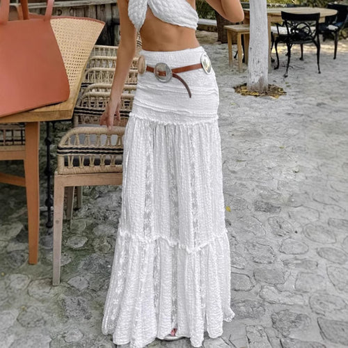 Dame Maxiskirt med voluminøs kant og elastisk talje Stilla