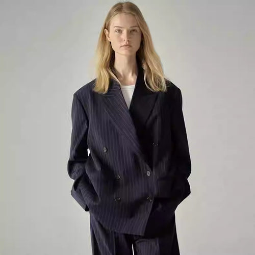 Dame overdimensioneret skulderpude-blazer i moderne stribedesign Stilla