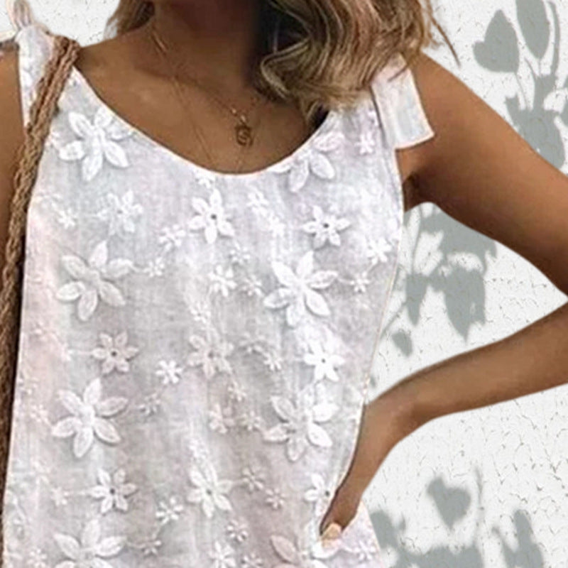 Dame nan let kort overall med floral tredimensionel broderi, justerbare bindebånd og løs A-linje silhuet Skovae