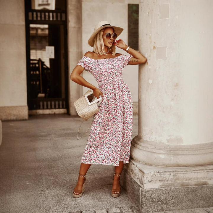 Dame Off-Shoulder Maxikjole med elastisk bånd og florale accenter Stilla