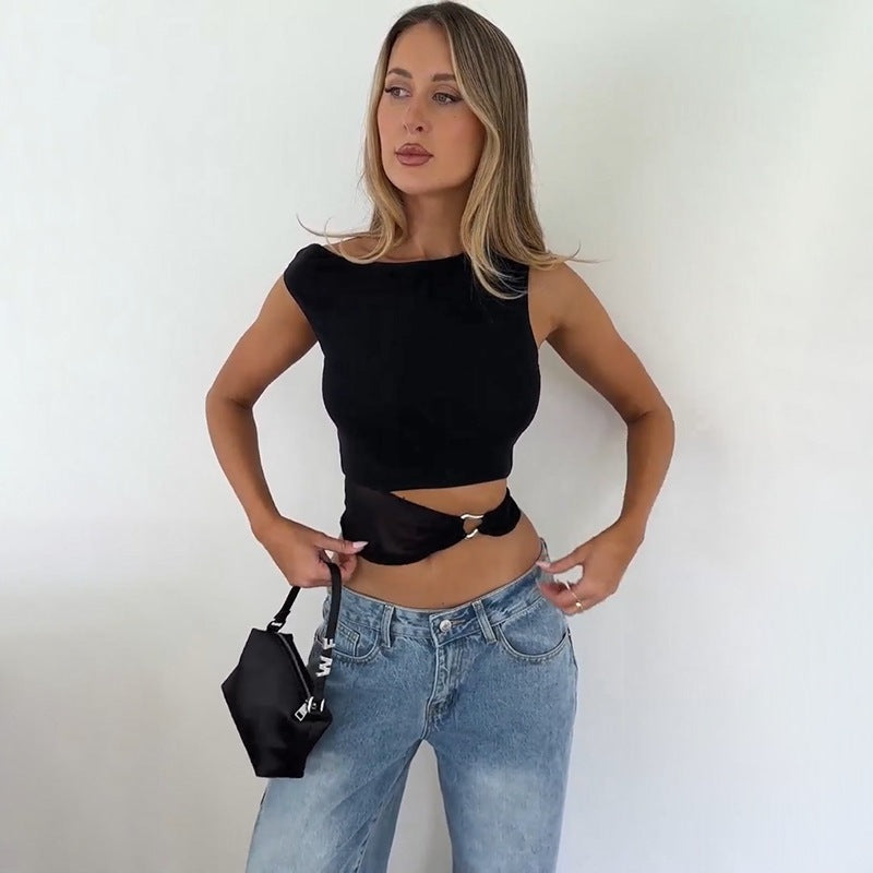 Stilfuldt dame-cropped-top med justerbart bindebånd Stilla