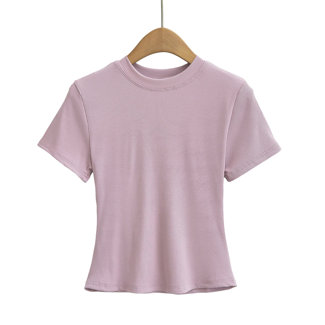 Dame kropsnær kortærmet T-shirt med fint ribmønster og rund halsudskæring Stilla
