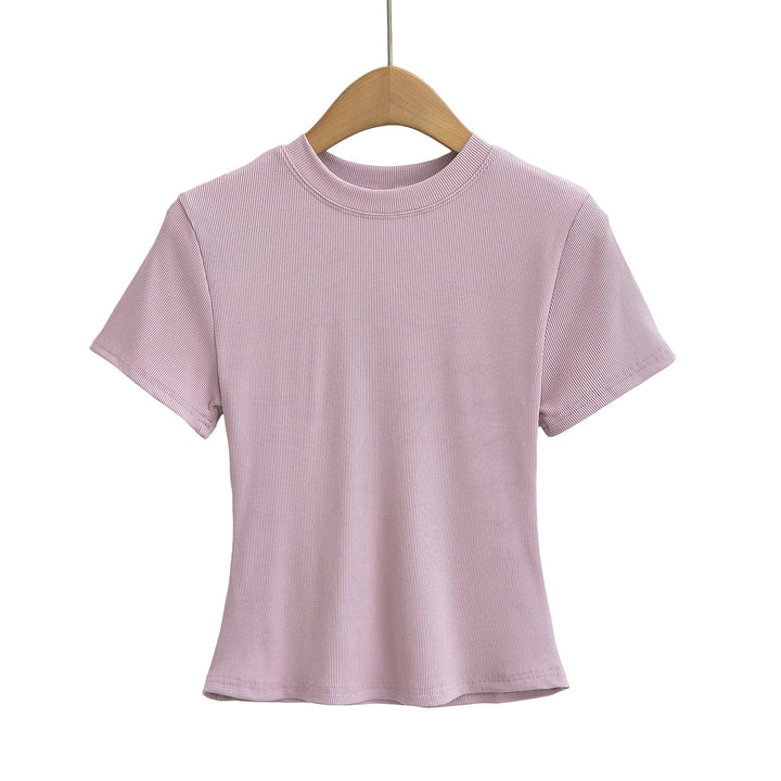 Dame kropsnær kortærmet T-shirt med fint ribmønster og rund halsudskæring Stilla