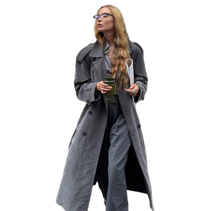 Damer elegant lang trenchcoat med struktureret design og bred krave Stilla