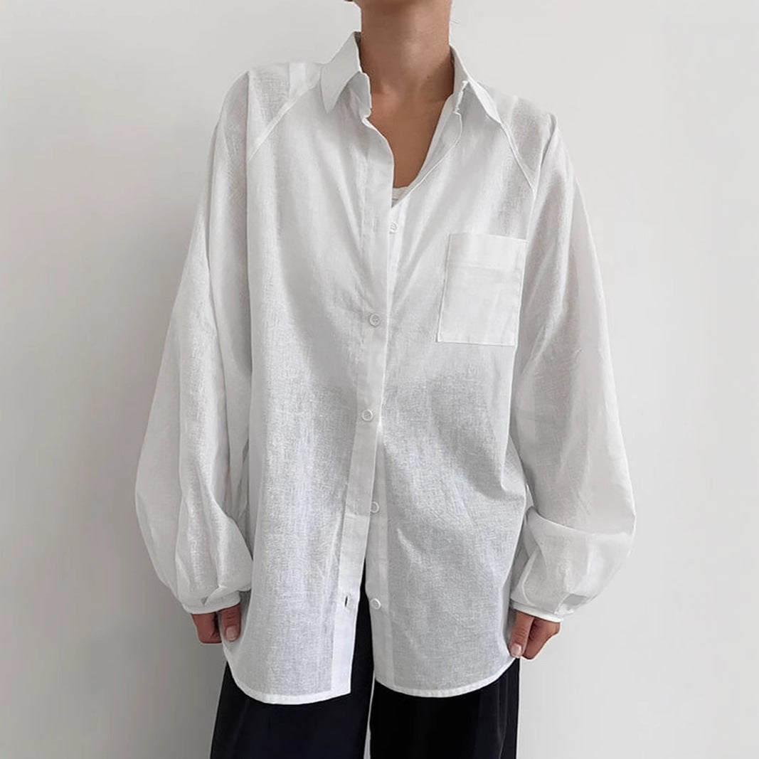 Dame Oversized Bluse i let linned med elegante pufærmer Stilla