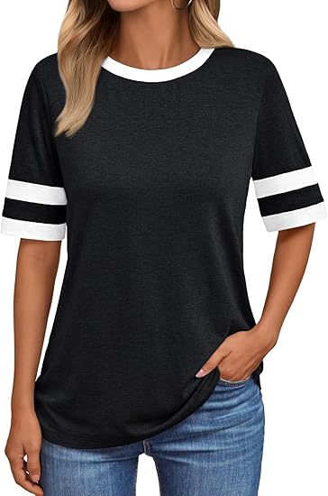 Dame afslappet T-shirt med kontrastærmer Stilla