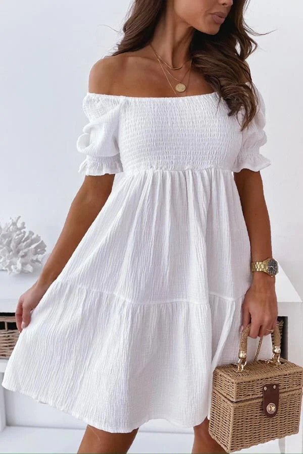 Dame Off-Shoulder Sommerkjole med luftig silhuet og flæsedetaljer Stilla