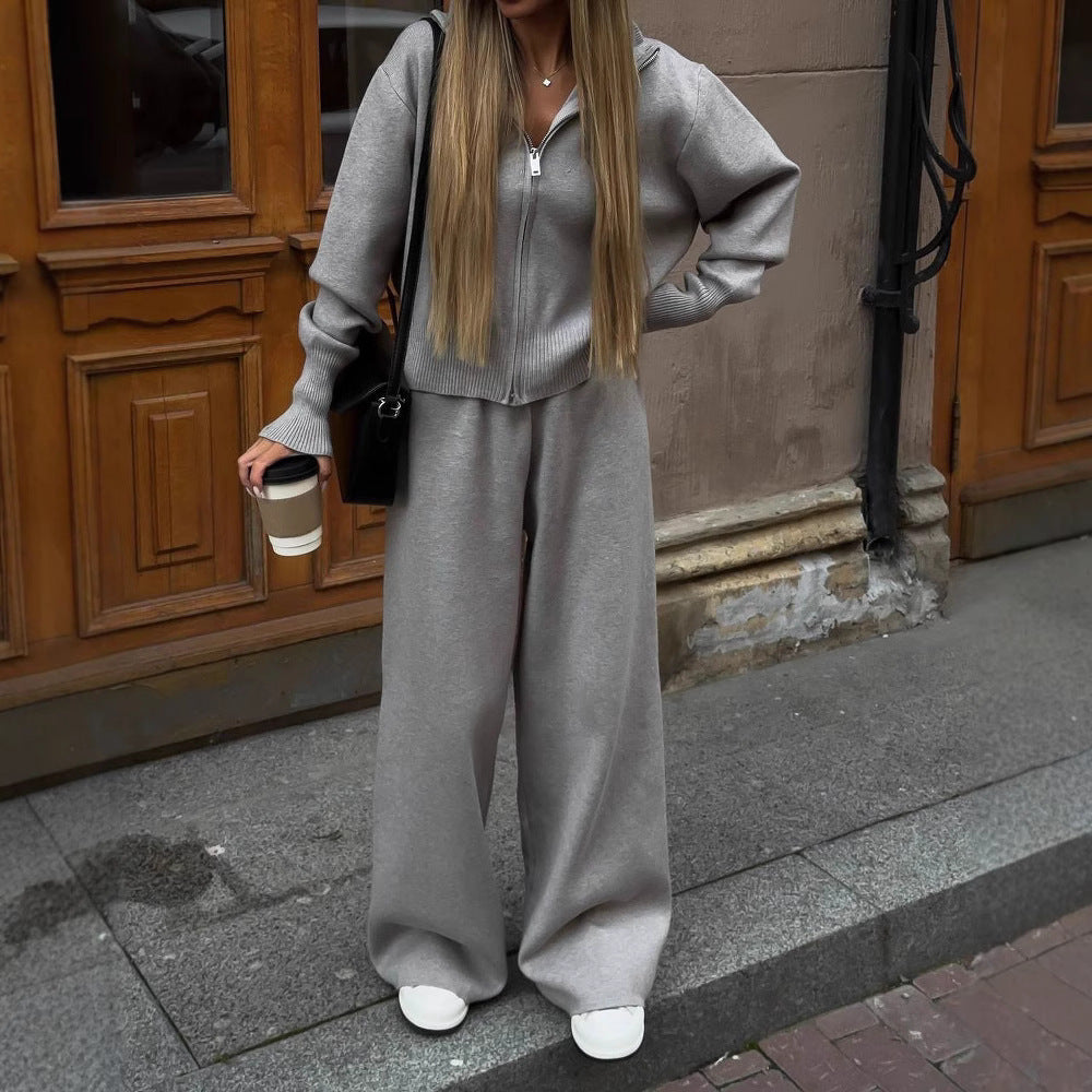 Dame casual fleece træningsdragt med lynlås Skovae